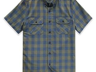 Dubinik® Camisa de Manga Corta de Algodón a Cuadros Casual con Bolsillos para Hombre
