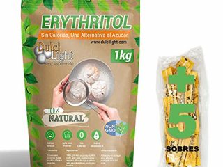 DULCILIGHT Eritritol 1 Kg 100% Natural Edulcorante Cero Calorías + (5 sobres Edulcorante Moreno) Apto Dietas Keto y Cetogénicas