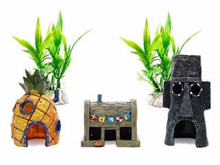 DYRCJ Acuario Caja Paisaje Piña Casa para Evitar Esponja De Cueva Esponja De La Escena De La Creación De Tanques De Peces De Dibujos Animados Ornamentos Peces Y Camarones Escape Cueva (3-Piece House)