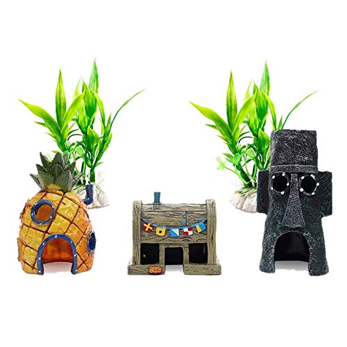 DYRCJ Acuario Caja Paisaje Piña Casa para Evitar Esponja De Cueva Esponja De La Escena De La Creación De Tanques De Peces De Dibujos Animados Ornamentos Peces Y Camarones Escape Cueva (3-Piece House)