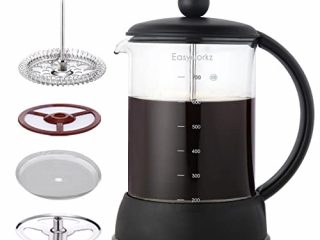 Easyworkz Eclipse - Cafetera francesa con innovador sistema de filtración de 4 niveles, fácil de limpiar, resistente al calor, vidrio de borosilicato libre de BPA, 800ml,negro