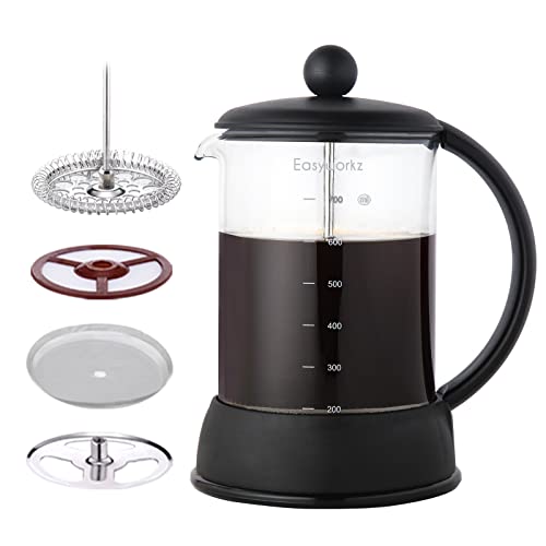 Easyworkz Eclipse - Cafetera francesa con innovador sistema de filtración de 4 niveles, fácil de limpiar, resistente al calor, vidrio de borosilicato libre de BPA, 800ml,negro