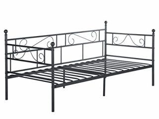 EGGREE Sofá Cama Metálica diván Cama Individual Marco de Cama para Niños Habitación Habitación Dormitorio Balcón Jardín Cama Negro