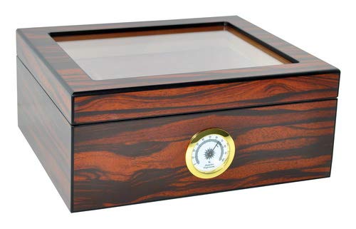 Eitida Humidor de Puros Classic Desk con Capacidad para 25-50 cigarros,Caja de Almacenamiento de Madera de Cedro Español Hecha a Mano con Separador, Humidificador e Higrómetro,Marrón