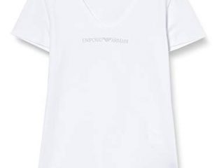 Emporio Armani T-Shirt Camiseta V-Neck Iconic, Mujer, Blanco, S