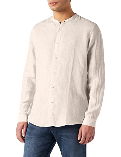 Encontrar. Camisa de lino de manga larga para hombre beige Beige (Beige - 14-1112 Tcx) 44 (Manufacturer Size:XL)