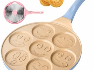 Erreke - Sartén para Tortitas, Molde Tortitas, Todo Tipo de Cocinas Incluso Inducción, Antiadherente, Diseño Caritas, Mango Tacto Suave, Infantil y Divertido, Tamaño 26 cm, Color Azul