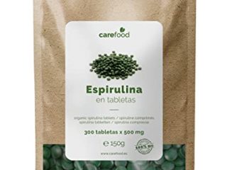 Espirulina Premium Carefood ecológica | 300 comprimidos de 500mg con 100% BIO Spirulina Natural | Hierro - Minerales | DETOX - Vegano - Proteína Vegetal