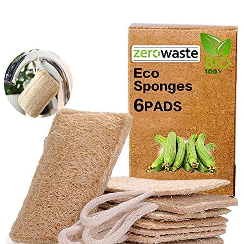 Esponjas de luffa, Esponjas orgánicas Naturales para Lavar Platos Paquete de 6,Exfoliante de lufa orgánica Fabricado de lufa egipcia superior/100% orgánico, Biodegradable y ecológico