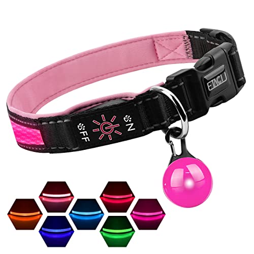 ETACCU Collar de Perro LED, Collar de Perros Ajustable con 3 Modos y 7 Colores, Collar Luminoso Impermeable Recargable por USB, Collares Básicos para Mascotas (Mediano (40-55cm), Rosa)