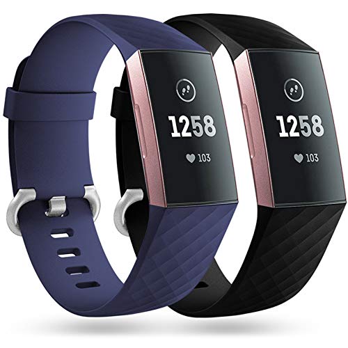 Faliogo 2 Paquetes Correa de Repuesto Compatible con Fitbit Charge 3 Correa,Fitbit Charge 4 Correa, Correas Deportivas Suaves para Mujeres Hombres, Grandes Azul/Negro