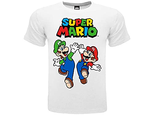 Fashion UK Camiseta oficial de Mario y Luigi. 100% algodón. Color blanco con logotipo. Producto bajo licencia. Tallas de niño y niño. blanco 9-11 Años