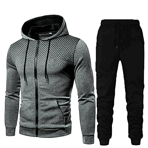FeelFree+ Chándal Completo Conjunto para Hombre 2 Piezas Sudadera con Capucha y Pantalón Largo con Capucha Cremallera de Lunares Invierno Manga Larga Suéter Informal Ajuste Moderno Hoodie