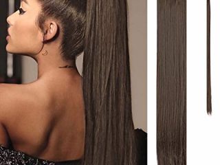 FESHFEN Cola de Caballo Extensiones Postizos de pelo fibras sintéticas de cabello pelo liso largo 60cm, 125g