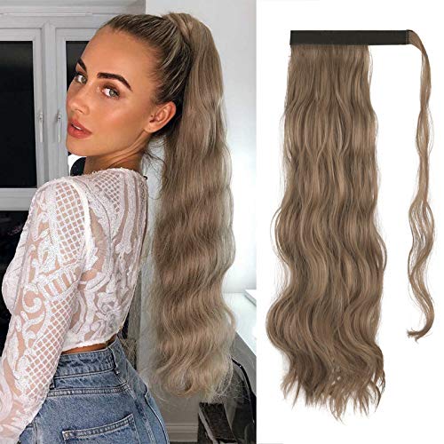 FESHFEN Coleta Postiza Rizada Pelo, 60 cm Largo Ondulado Wavy Ponytail Extension Cola de Caballo Extensiones Clip Postizos de Pelo Rizado para Mujeres Chica