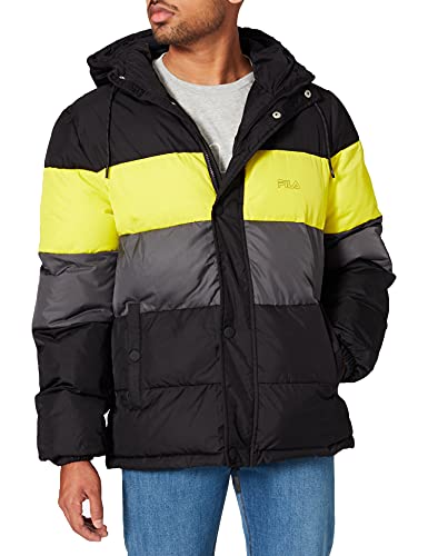 Fila Men PIRRO Blocked Puff Jacket Chaqueta Acolchada, Negro Asfalto y Sulphur Spring, L para Hombre
