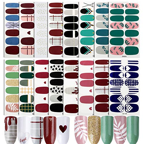 FLOFIA 16 Hojas Pegatinas Uñas Decorativas Nail Stickers Full Cover Etiqueta Adhesiva Uñas Cubierta Completa Corazón Hojas Calcomanías Etiqueta Engomada Uñas Autoadhesivas para Arte de Uñas DIY