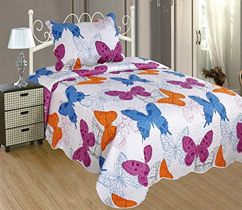 ForenTex- Colcha Boutí Reversible, (S-2676 Mariposas), Cama 90 y 105 cm, 190 x 260 cm