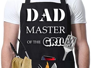 FunChaos Delantal BBQ para Hombre, Delantal de Papá, Delantal Impermeable Negro, Delantal de Chef Ajustable con 2 Bolsillos, Delantal Personalizado Regalos para Hombres, Papá, Esposo, Novio, Abuelo