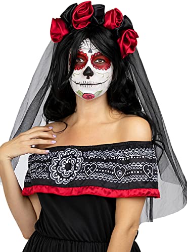Funidelia | Diadema con flores para mujer ▶ Catrina, Dia de los Muertos, Terror - Accesorios para adultos, accesorio para disfraz - Negro