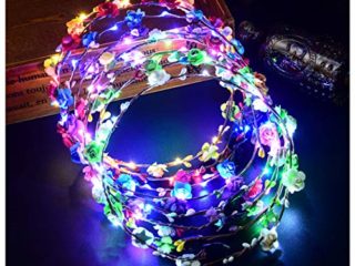FunPa Corona Flores Led, 7 unids Garland Diademas Luminosas 10 Leds Bohemia Diadema Flores LED Headwear Floral Corona Tiara Decoración de La Boda Coronas de Flores para Niñas Mujeres
