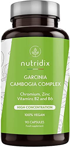 Garcinia Cambogia 2.000mg por Dosis - Quemagrasas e Inhibidor del Apetito con 60% HCA - Potente termogénico con Cromo, Vitaminas y Zinc - 100% Vegano 90 cápsulas Nutridix