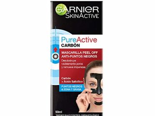 Garnier Skin Active PureActive - Mascarilla Negra Peel Off con Carbón y Ácido Salicílico Anti Puntos Negros, Espinillas y Poros de la Nariz, 50 ml