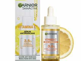 Garnier Sérum Anti Manchas con 3,5% de Vitamina C, Niacinamida y Ácido Salicílico. En 6 días reduce visiblemente las manchas oscuras y aporta luminosidad. Eficacia aprobada por laboratorios