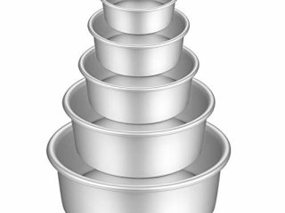 Gesentur Moldes para Pasteles, Redondo Aluminio Anodizado Molde de Horno Antiadherente Set, Base Desmontable, Conveniente para Boda Cumpleaños Pastel, 5 Piezas (5"/6"/7"/8"/9")