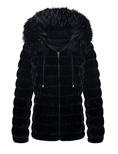 Giolshon Chaqueta Reversible de piel Sintética para Mujer, Abrigo Acolchado con Capucha Cálido de Invierno 19225 Negro L