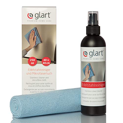 Glart - Limpiador de acero inoxidable de 250 ml y paño de microfibra
