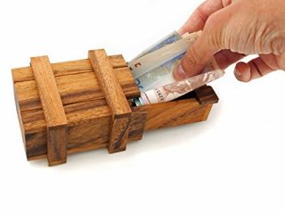 Goods & Gadgets caja de madera mágica para dinero, regalo, juego de madera para pensar