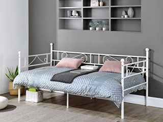 GrandCA HOME Metálica diván Cama de Metal Marco de Cama para Adultos -Sofá Cama-Blanco (90_x_190_cm, White)