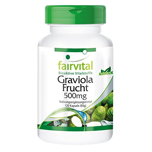 Graviola 500mg - Extracto de Fruta Guanábana (Annona muricata) - VEGANO - Dosis elevada - 120 Cápsulas - Calidad Alemana