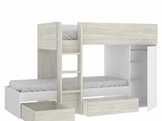 HABITMOBEL Cama litera Convertible Infantil,Acabado Blanco y Gris, Medidas Ancho:253 cm x Alto:150 cm x Fondo:111 cm