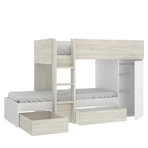 HABITMOBEL Cama litera Convertible Infantil,Acabado Blanco y Gris, Medidas Ancho:253 cm x Alto:150 cm x Fondo:111 cm