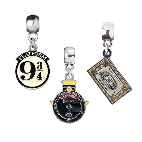 Harry Potter The Carat Shop - Juego de dijes chapados en plata – Hogwart's Express, billete de tren, plataforma 9 3/4