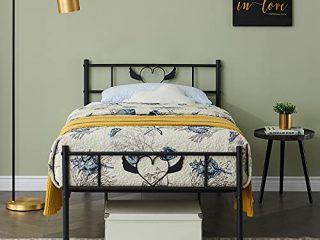 HJhomeheart Cama de Metal Marcos Camas Individuales 90x190 CM Somier Estructura de con Metal Listones, Negro, Marco de Cama Adecuado para Dormitorio, Habitación de Invitados, Salón de Oficina