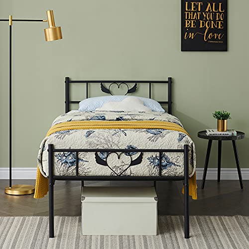 HJhomeheart Cama de Metal Marcos Camas Individuales 90x190 CM Somier Estructura de con Metal Listones, Negro, Marco de Cama Adecuado para Dormitorio, Habitación de Invitados, Salón de Oficina