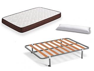 HOGAR24 ES Cama Completa - Colchón Viscobrown Reversible + Somier Basic + 4 Patas + Almohada Fibra, 90x190