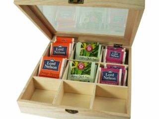 Incutex caja almacenaje té, caja té compartimentos, caja té bolsitas, caja té madera con 9 compartimentos y ventana transparente