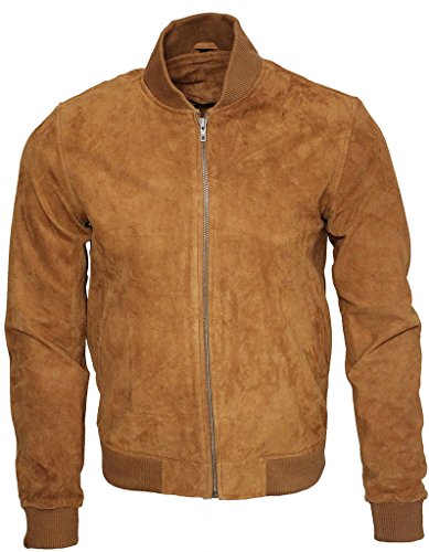 Infinity Hombre Broncear Varsity De Cuero de Ante de Cabra Bombardero Chaqueta M