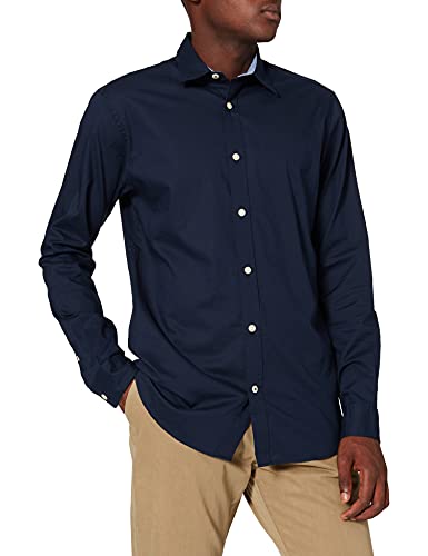 Jack & Jones JJEPLAIN AOP Shirt L/S STS Camisa, Azul Marino, Ajustado, M para Hombre