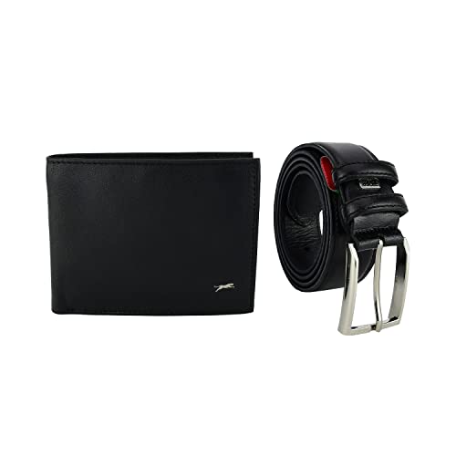 Jaguar Caja de regalo para hombre con cinturón y cartera, de piel auténtica, color negro