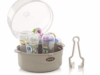 Jané Esterilizador para Microondas, con Cesta para Tetinas y Pequeños Accesorios, Capacidad 6 Biberones, Medidas 16,5 x Ø20 cm