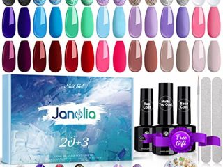 Janolia Esmaltes Semipermanentes 23 pcs, 20 Colores de Uñas en Gel UV LED con Base, Capa Superior Brillante y Mate, para Salón de Uñas en Casa, Juego de Gel de Uñas Perfecto para Principiantes