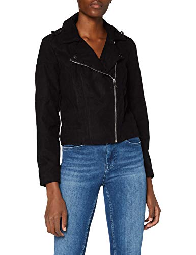JDY Jdynewpeach Otw Noos-Motero de Ante sintético Chaqueta de Cuero sinttico, Negro, 38 para Mujer