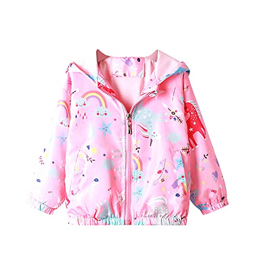 JinBei Bebes Niñas Cazadora Niña Capucha Casual Chaqueta Unicornio Rosa Primavera Y Otoño Abrigo Fino Manga Larga Arcoíris Cortavientos Chica Corto Cremallera Protección Solar Impermeable 1-2 Años