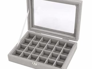 Joyero de Terciopelo Organizador de Joyería para Anillo, Pendiente, Collar, Caja de Exhibición de Joyería, Caja de Almacenamiento, Vitrina de Joyería con Tapa para Mujer y Niña 24 Slot