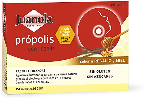 JUANOLA Própolis Sabor Regaliz y Miel - 24 pastillas blandas - Ayudan a suavizar la garganta de forma natural. Producto alimenticio con Própolis y Regaliz.
